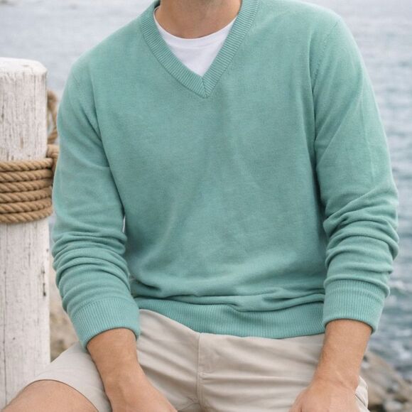 Vintage Findochty Sea Island Cotton Sweater XL Aqua Made in USA Preppy Old Money
